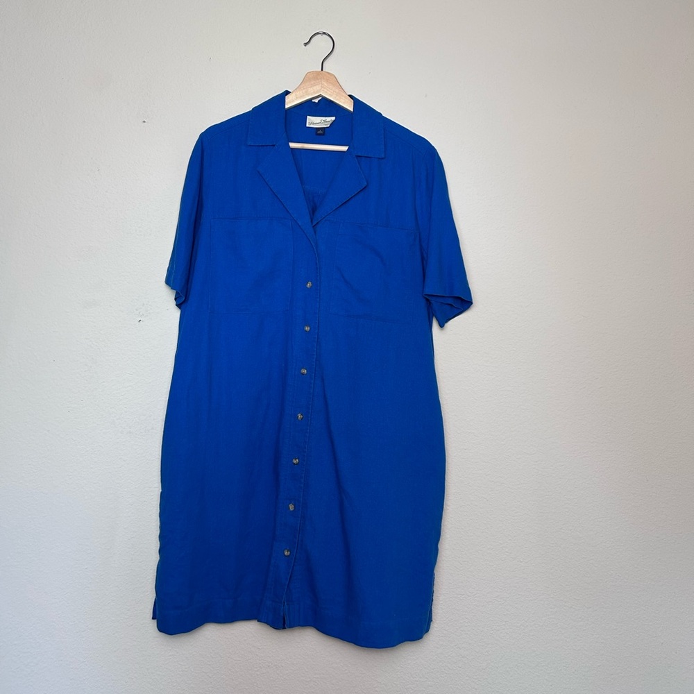 Womens Universal Thread Royal Blue Shift Button Down Shirt Dress Vibrant Casual